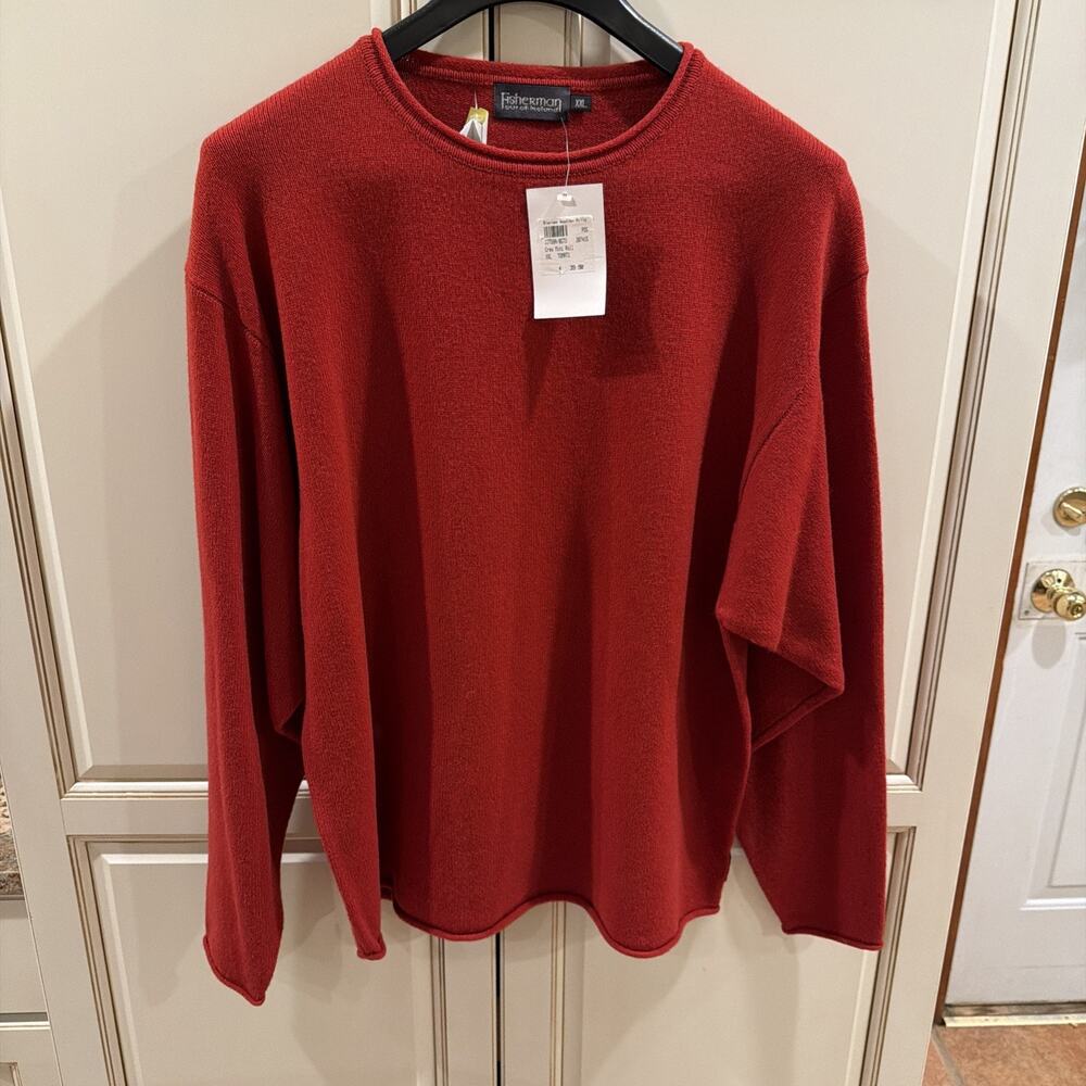 Fisherman Out Of Ireland 100% Lambs Wool Sweater Men XXL Red Roll Neck Mini NWT